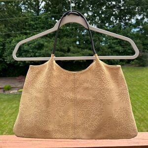 The Limited Genuine Leather Embossed Suede Light Tan Shoulder Bag